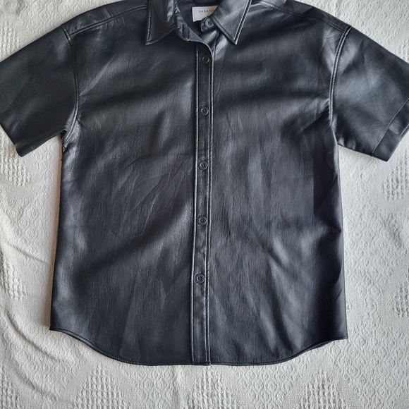 Aritzia Babaton Frances Button Up Faux Leather Short Sleeve Oversize Jacket - Picture 5 of 10